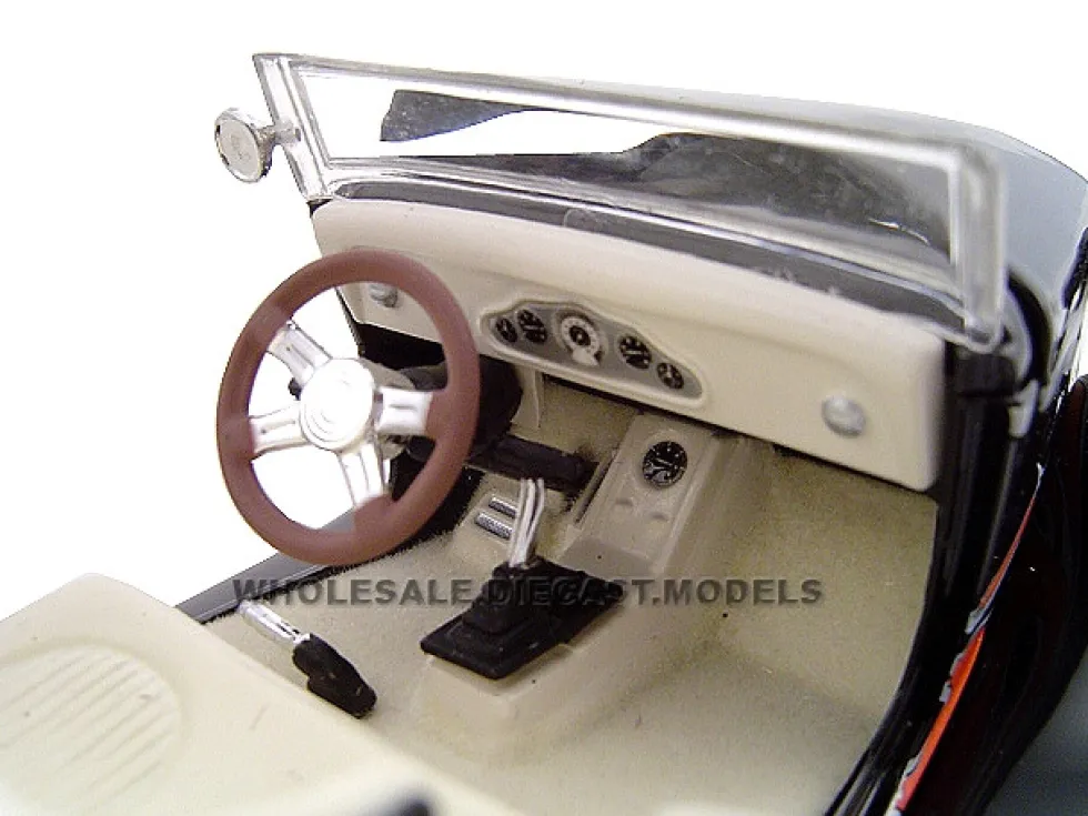 1934 Ford Custom Convertible Black With Flames 1/24 Diecast Car Model Unique Replicas 18541