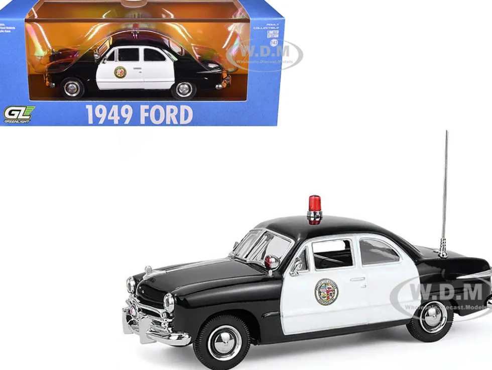 1949 Ford Custom Police Car "LAPD (Los Angeles Police Department)" Black and White 1/43 Diecast Model Car by Greenlight