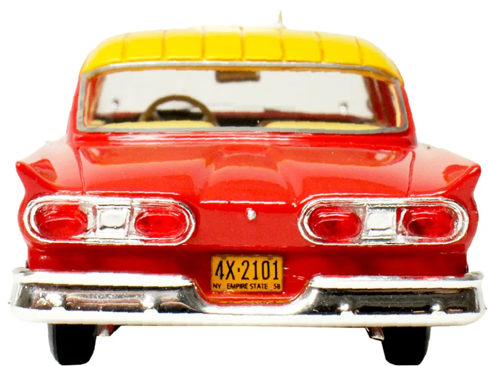 1958 Ford Custom 300 Taxi Cab "Kind Taxi Co." Red and Yellow with Yellow Interior Limited Edition to 200 pieces Worldwide 1/43 Model Car by Goldvarg Collection