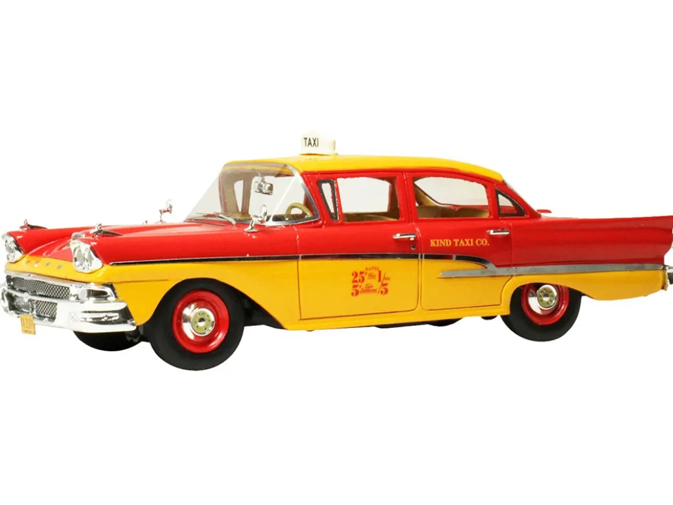 1958 Ford Custom 300 Taxi Cab "Kind Taxi Co." Red and Yellow with Yellow Interior Limited Edition to 200 pieces Worldwide 1/43 Model Car by Goldvarg Collection