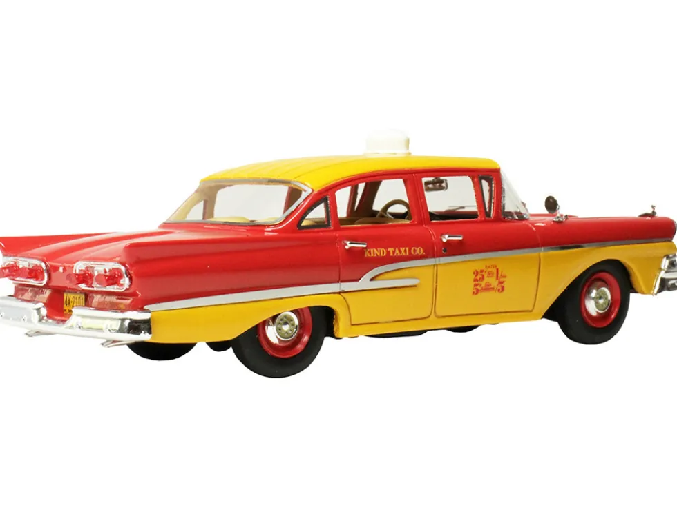 1958 Ford Custom 300 Taxi Cab "Kind Taxi Co." Red and Yellow with Yellow Interior Limited Edition to 200 pieces Worldwide 1/43 Model Car by Goldvarg Collection