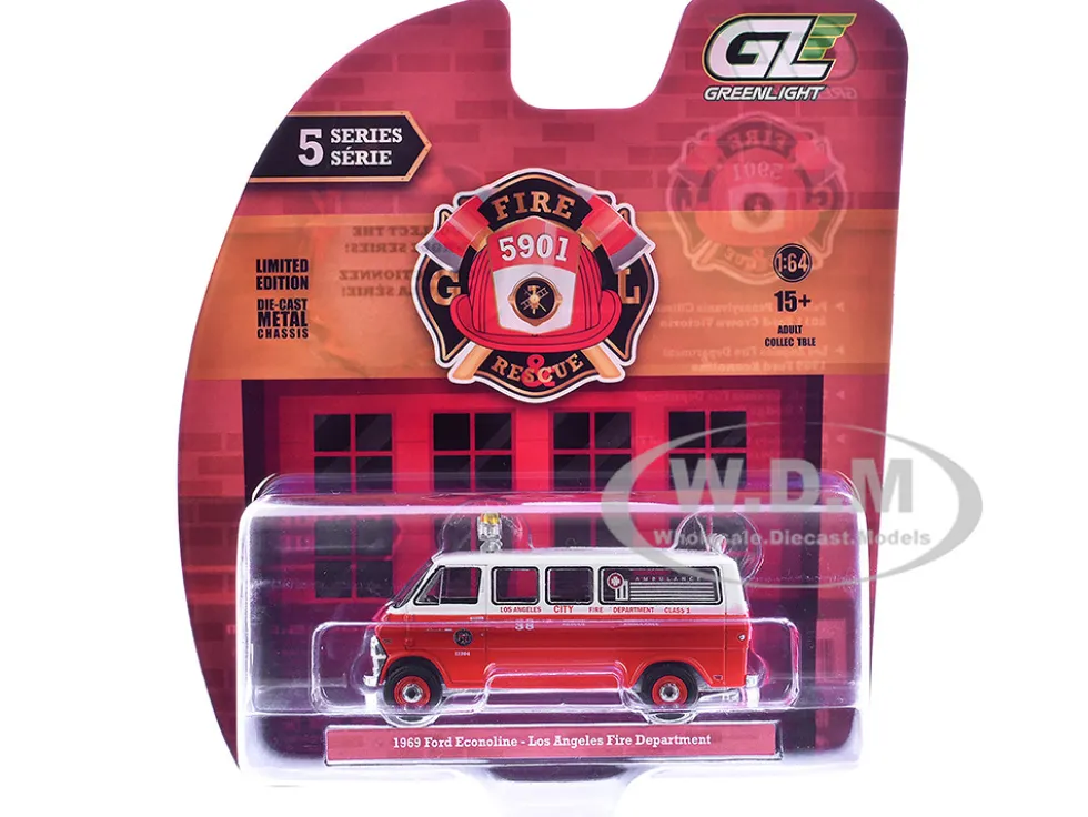 1969 Ford Econoline Ambulance "Los Angeles Fire Department" Red and White "Fire & Rescue" Series #5 1/64 Diecast Model Car by Greenlight