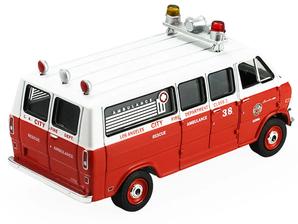 1969 Ford Econoline Ambulance "Los Angeles Fire Department" Red and White "Fire & Rescue" Series #5 1/64 Diecast Model Car by Greenlight