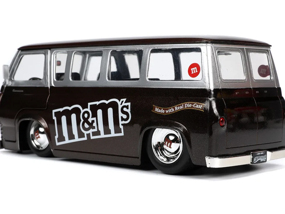 1965 Ford Econoline Bus Brown Metallic Silver Red M&M's Diecast Figurine Hollywood Rides Series 1/24 Diecast Model Car Jada 32027