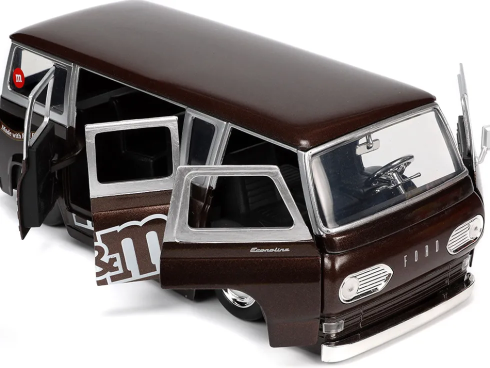 1965 Ford Econoline Bus Brown Metallic Silver Red M&M's Diecast Figurine Hollywood Rides Series 1/24 Diecast Model Car Jada 32027