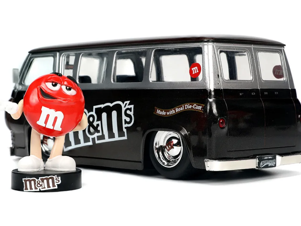 1965 Ford Econoline Bus Brown Metallic Silver Red M&M's Diecast Figurine Hollywood Rides Series 1/24 Diecast Model Car Jada 32027