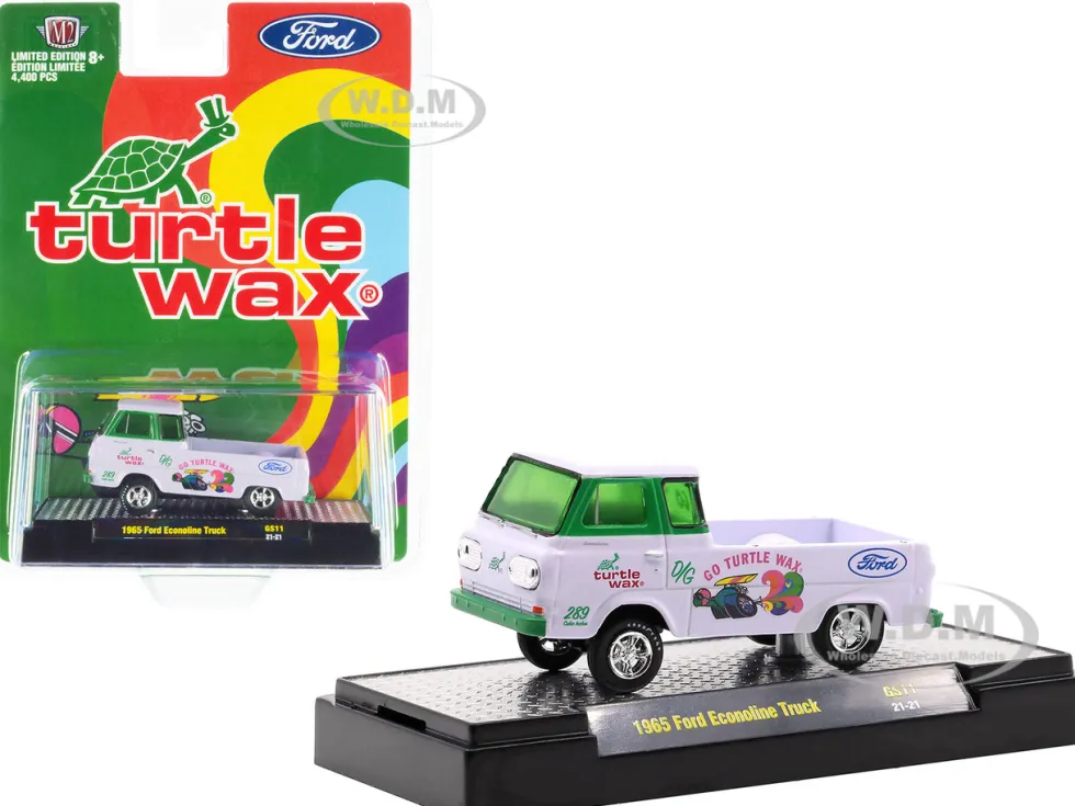 1965 Ford Econoline Pickup Truck Turtle Wax White Green Limited Edition 4400 pieces Worldwide 1/64 Diecast Model Car M2 Machines 31600-GS11
