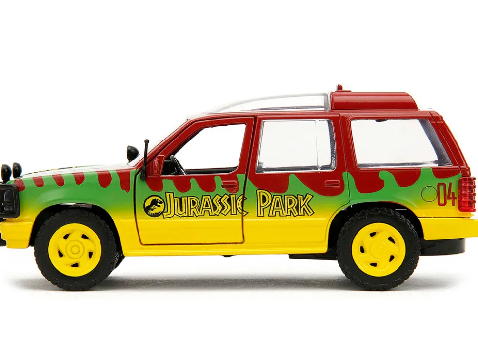 Ford Explorer Red and Yellow with Green Graphics Jurassic Park 1993 Movie 30th Anniversary Hollywood Rides Series 1/32 Diecast Model Car Jada JA31956