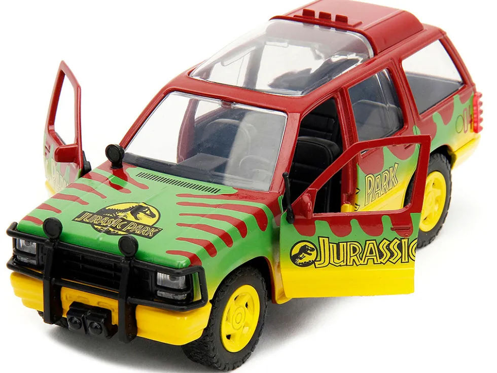 Ford Explorer Red and Yellow with Green Graphics Jurassic Park 1993 Movie 30th Anniversary Hollywood Rides Series 1/32 Diecast Model Car Jada JA31956