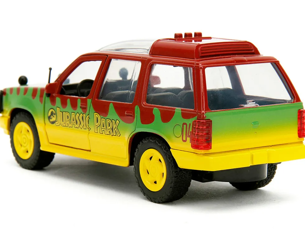 Ford Explorer Red and Yellow with Green Graphics Jurassic Park 1993 Movie 30th Anniversary Hollywood Rides Series 1/32 Diecast Model Car Jada JA31956