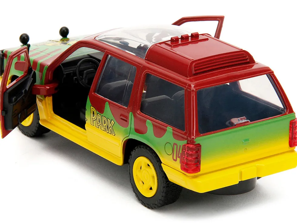 Ford Explorer Red and Yellow with Green Graphics Jurassic Park 1993 Movie 30th Anniversary Hollywood Rides Series 1/32 Diecast Model Car Jada JA31956