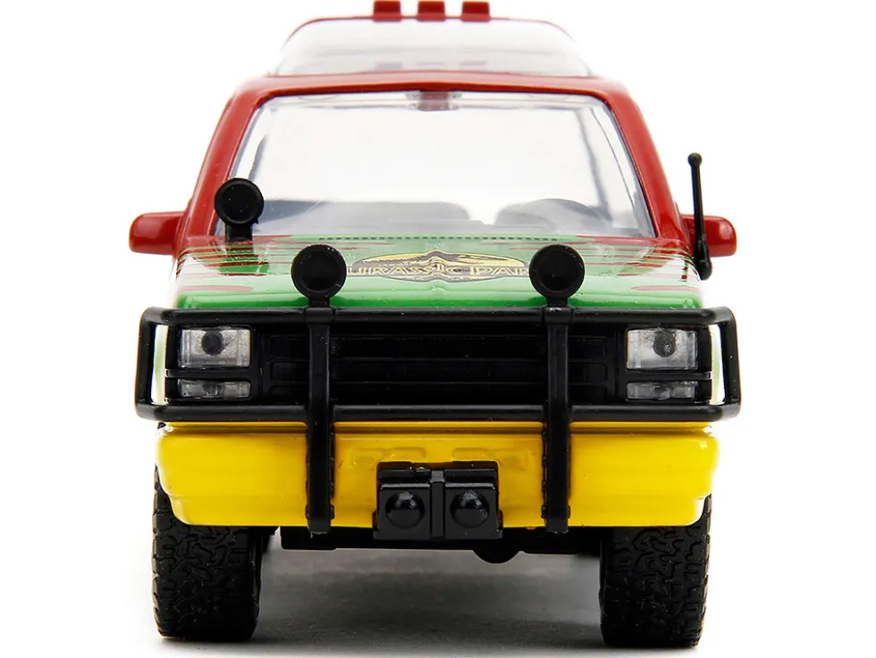 Ford Explorer Red and Yellow with Green Graphics Jurassic Park 1993 Movie 30th Anniversary Hollywood Rides Series 1/32 Diecast Model Car Jada JA31956