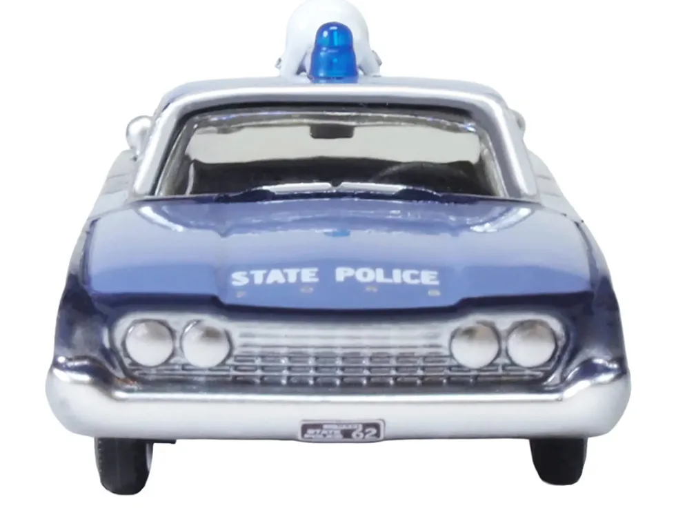 1960 Ford Fairlane Sedan "Massachusetts State Police Radar Car" Blue Two-Tone 1/87 (HO) Scale Diecast Model Car by Oxford Diecast