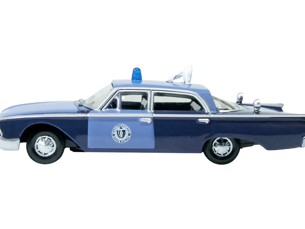 1960 Ford Fairlane Sedan "Massachusetts State Police Radar Car" Blue Two-Tone 1/87 (HO) Scale Diecast Model Car by Oxford Diecast