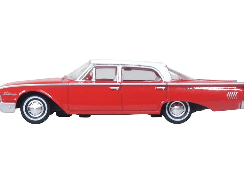 1960 Ford Fairlane Sedan 500 Monte Carlo Red with Corinthian White Top and Interior 1/87 (HO) Scale Diecast Model Car by Oxford Diecast