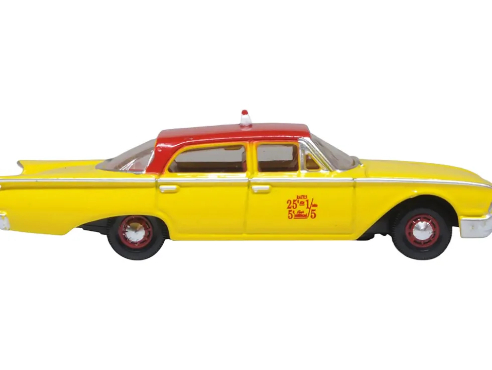 1960 Ford Fairlane Sedan "NYC Taxi" Yellow with Red Top and Interior 1/87 (HO) Scale Diecast Model Car by Oxford Diecast