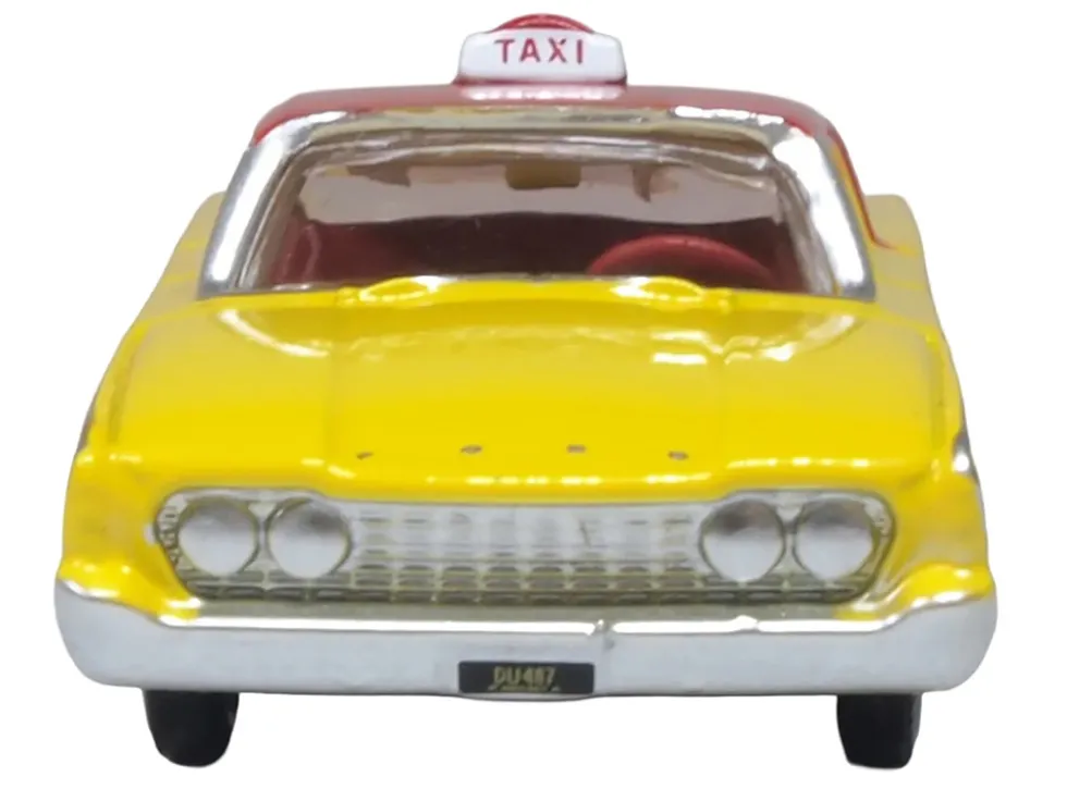 1960 Ford Fairlane Sedan "NYC Taxi" Yellow with Red Top and Interior 1/87 (HO) Scale Diecast Model Car by Oxford Diecast