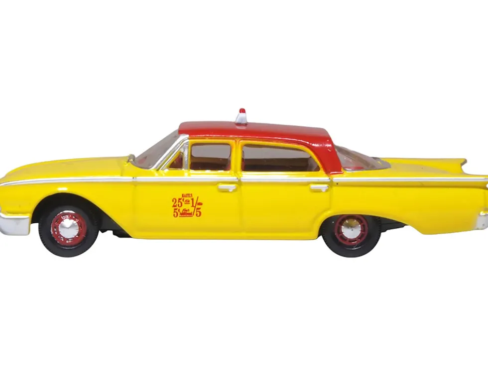 1960 Ford Fairlane Sedan "NYC Taxi" Yellow with Red Top and Interior 1/87 (HO) Scale Diecast Model Car by Oxford Diecast