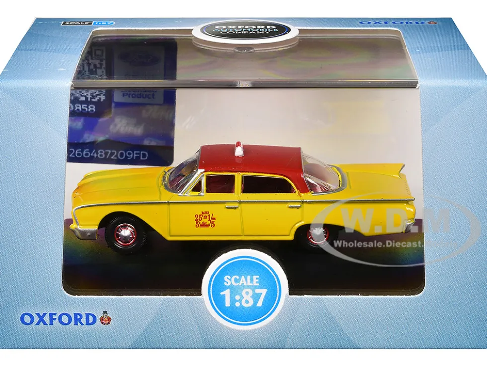 1960 Ford Fairlane Sedan "NYC Taxi" Yellow with Red Top and Interior 1/87 (HO) Scale Diecast Model Car by Oxford Diecast
