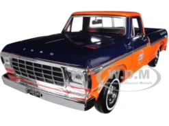 1979 Ford F-150 Custom Pickup Truck Gulf Dark Blue Orange 1/24 Diecast Model Car Motormax 79652