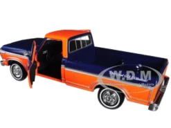 1979 Ford F-150 Custom Pickup Truck Gulf Dark Blue Orange 1/24 Diecast Model Car Motormax 79652