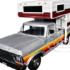 1979 Ford F-150 Custom Pickup Truck Silver Metallic with Side Stripes with Camper Shell "American Classics" Series 1/24 Diecast Model Car by Motormax