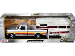 1979 Ford F-150 Custom Pickup Truck Silver Metallic with Side Stripes with Camper Shell "American Classics" Series 1/24 Diecast Model Car by Motormax