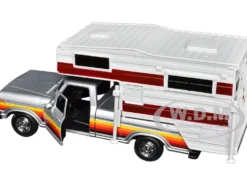 1979 Ford F-150 Custom Pickup Truck Silver Metallic with Side Stripes with Camper Shell 