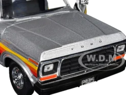1979 Ford F-150 Custom Pickup Truck Silver Metallic with Side Stripes with Camper Shell 