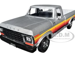 1979 Ford F-150 Custom Pickup Truck Silver Metallic with Side Stripes 