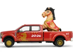 2022 Ford F-450 Dually Pickup Truck "Chinese Zodiac 2026 Year of the Horse" Red with Gold Graphics and Horse Figure "Hobby Exclusive" Series 1/64 Diecast Model Car by Greenlight