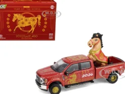 2022 Ford F-450 Dually Pickup Truck "Chinese Zodiac 2026 Year of the Horse" Red with Gold Graphics and Horse Figure "Hobby Exclusive" Series 1/64 Diecast Model Car by Greenlight