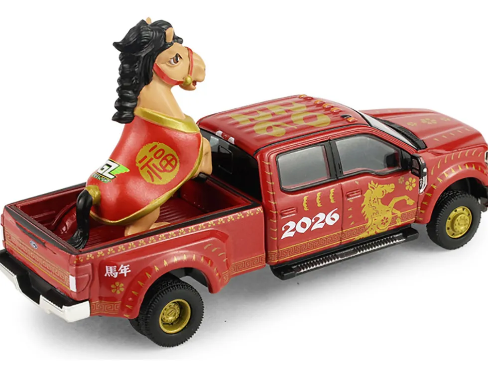 2022 Ford F-450 Dually Pickup Truck "Chinese Zodiac 2026 Year of the Horse" Red with Gold Graphics and Horse Figure "Hobby Exclusive" Series 1/64 Diecast Model Car by Greenlight
