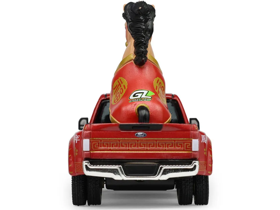 2022 Ford F-450 Dually Pickup Truck "Chinese Zodiac 2026 Year of the Horse" Red with Gold Graphics and Horse Figure "Hobby Exclusive" Series 1/64 Diecast Model Car by Greenlight