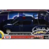 2019 Ford F-150 Lariat Crew Cab Pickup Truck with Bed Cage Dark Blue with Flashing Light Bar and Front and Rear Lights and Sounds 1/27 Diecast Model Car by Motormax