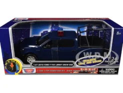 2019 Ford F-150 Lariat Crew Cab Pickup Truck with Bed Cage Dark Blue with Flashing Light Bar and Front and Rear Lights and Sounds 1/27 Diecast Model Car by Motormax