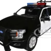 2019 Ford F-150 Lariat Crew Cab Pickup Truck with Bed Cage Black and White with Flashing Light Bar and Front and Rear Lights and Sounds 1/27 Diecast Model Car by Motormax