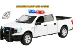 2019 Ford F-150 Lariat Crew Cab Pickup Truck White with Flashing Light Bar and Front and Rear Lights and Sounds 1/27 Diecast Model Car by Motormax