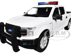 2019 Ford F-150 Lariat Crew Cab Pickup Truck White with Flashing Light Bar and Front and Rear Lights and Sounds 1/27 Diecast Model Car by Motormax