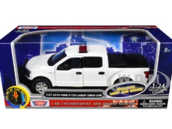 2019 Ford F-150 Lariat Crew Cab Pickup Truck White with Flashing Light Bar and Front and Rear Lights and Sounds 1/27 Diecast Model Car by Motormax