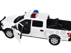 2019 Ford F-150 Lariat Crew Cab Pickup Truck White with Flashing Light Bar and Front and Rear Lights and Sounds 1/27 Diecast Model Car by Motormax