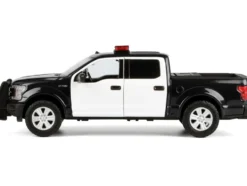 2019 Ford F-150 Lariat Crew Cab Pickup Truck Black and White with Flashing Light Bar and Front and Rear Lights and Sounds 1/27 Diecast Model Car by Motormax
