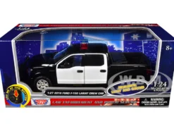 2019 Ford F-150 Lariat Crew Cab Pickup Truck Black and White with Flashing Light Bar and Front and Rear Lights and Sounds 1/27 Diecast Model Car by Motormax