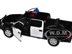 2019 Ford F-150 Lariat Crew Cab Pickup Truck Black and White with Flashing Light Bar and Front and Rear Lights and Sounds 1/27 Diecast Model Car by Motormax