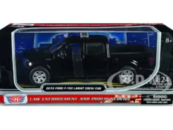 2019 Ford F-150 Lariat Crew Cab Pickup Truck Unmarked Plain Black Law Enforcement and Public Service Series 1/24 Diecast Model Car Motormax 76981bk