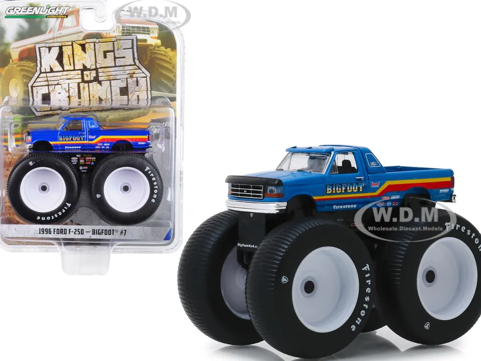 1996 Ford F-250 Monster Truck Bigfoot #7 Metallic Blue Stripes Kings of Crunch Series 5 1/64 Diecast Model Car Greenlight 49050 F