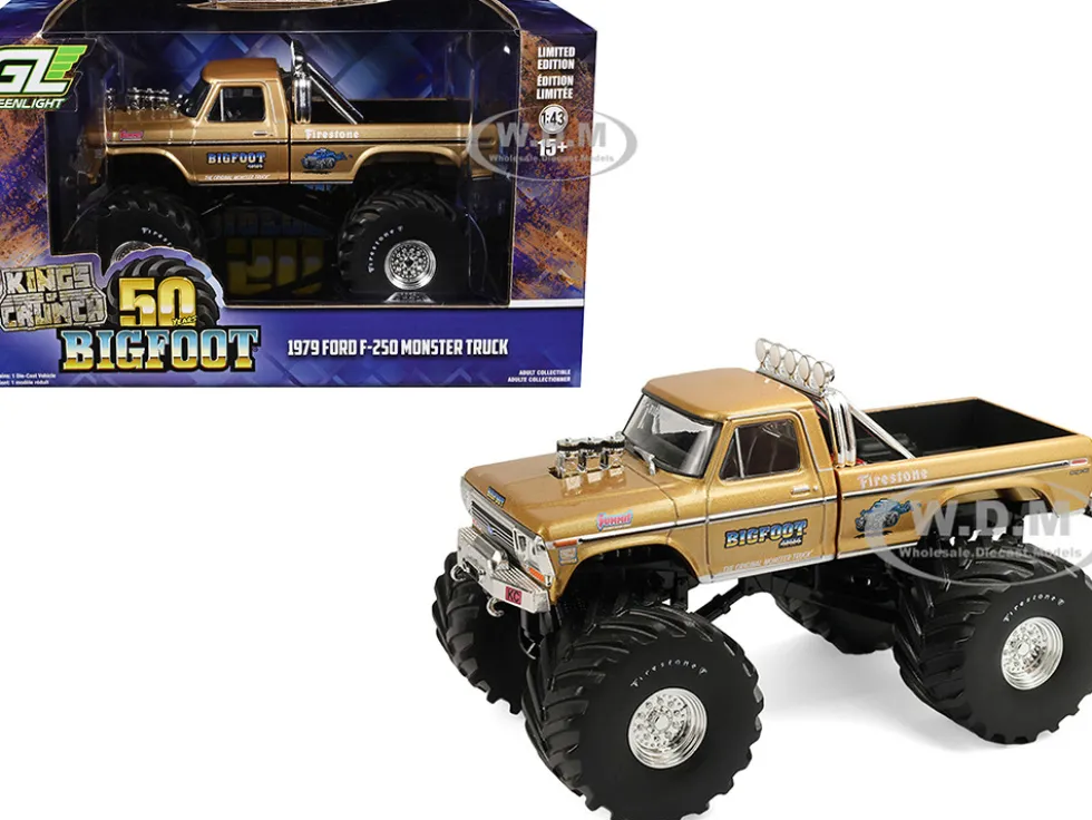 1979 Ford F-250 Monster Truck "Bigfoot #1 50th Anniversary" Gold Metallic "Kings of Crunch" Series 1/43 Diecast Model Car by Greenlight