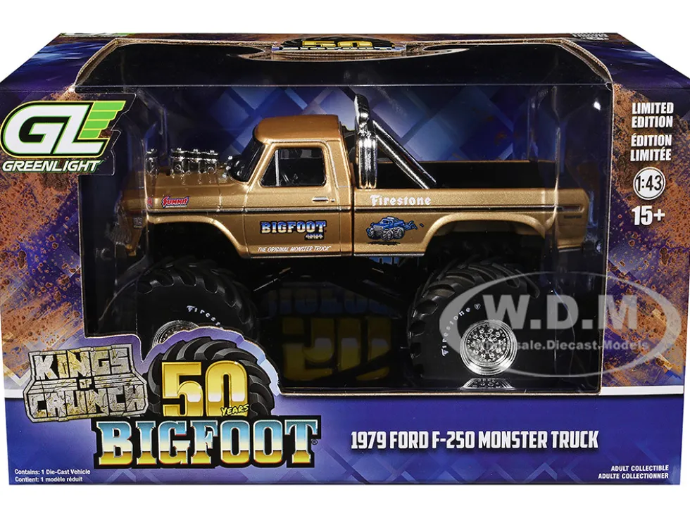 1979 Ford F-250 Monster Truck "Bigfoot #1 50th Anniversary" Gold Metallic "Kings of Crunch" Series 1/43 Diecast Model Car by Greenlight