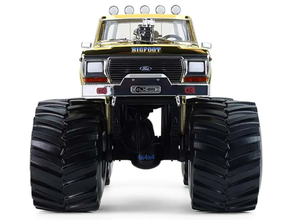 1979 Ford F-250 Monster Truck "Bigfoot #1 50th Anniversary" Gold Chrome with Bob Chandler Standing Figure "Kings of Crunch" Series 1/18 Diecast Model Car by Greenlight