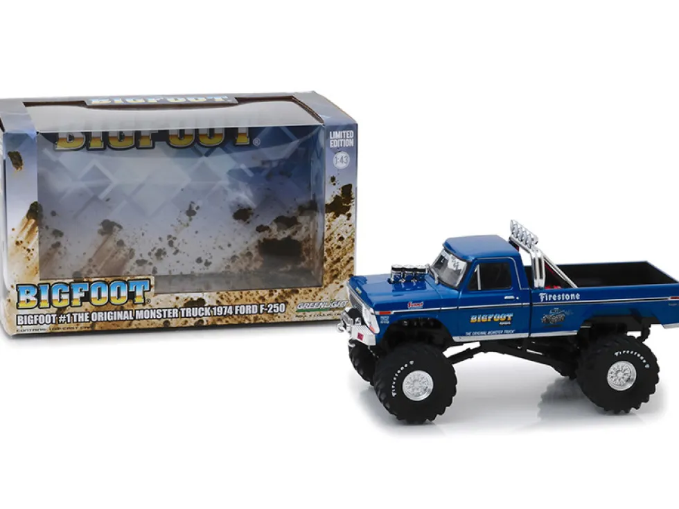 1974 Ford F-250 Monster Truck Bigfoot #1 The Original Monster Truck Blue 1/43 Diecast Model Car Greenlight 86097